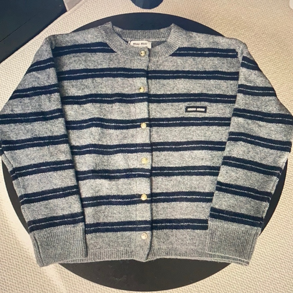 Miu Miu Gray and Black Striped Cardigan